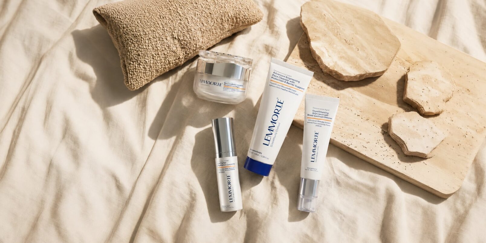 Skincare products on stone